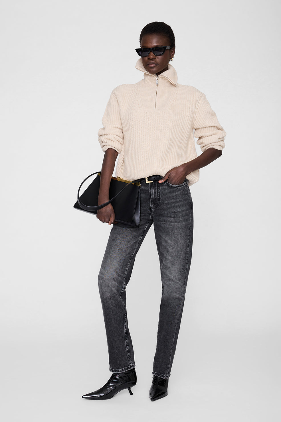 ANINE BING Sammy Sweater - Beige - fon model front