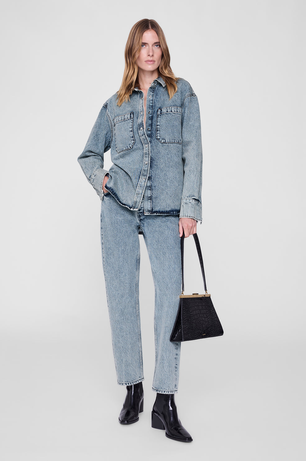 ANINE BING Samy Shirt - Snow Blue - on model front second image