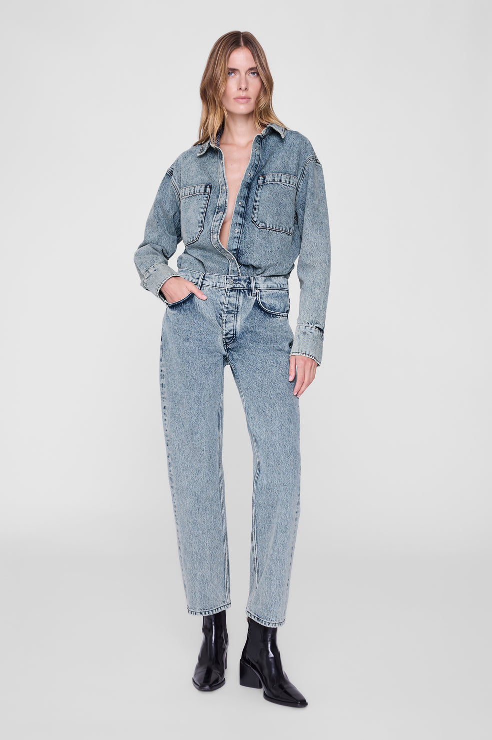 ANINE BING Samy Shirt - Snow Blue - on model front