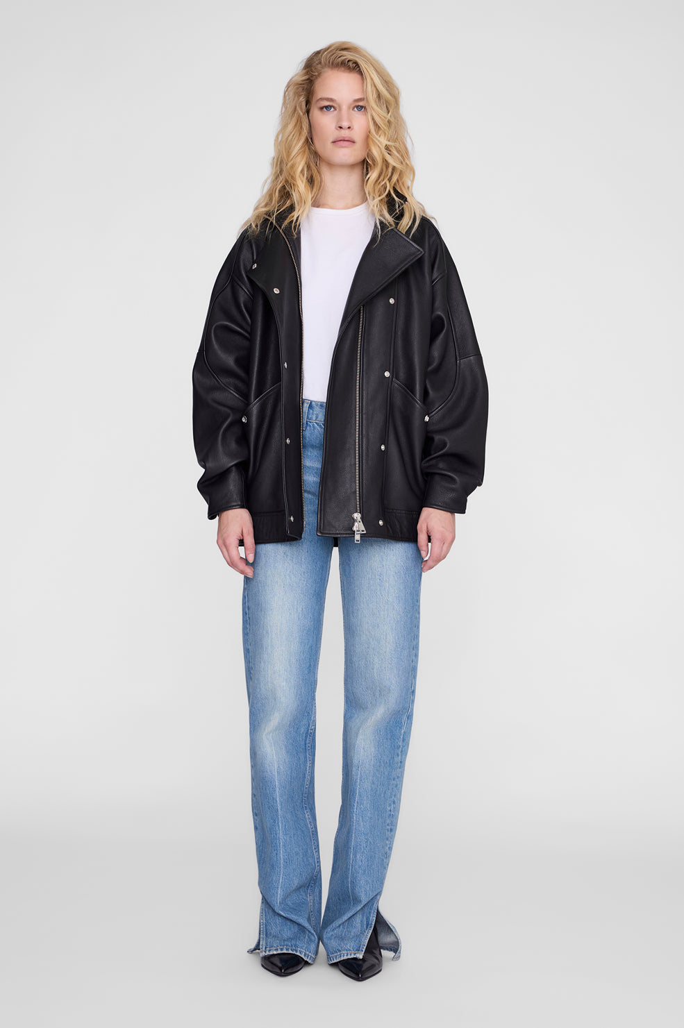 ANINE BING Sandy Jacket - Black Leather on model front