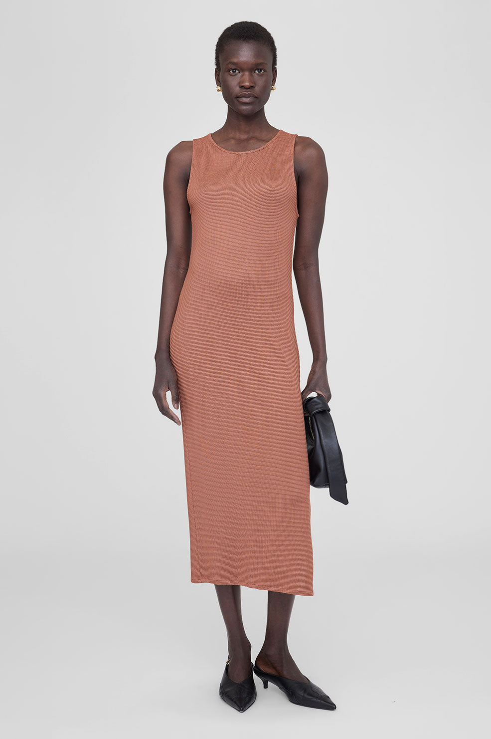 ANINE BING Savannah Dress - Terracotta Waffle - On Model Front