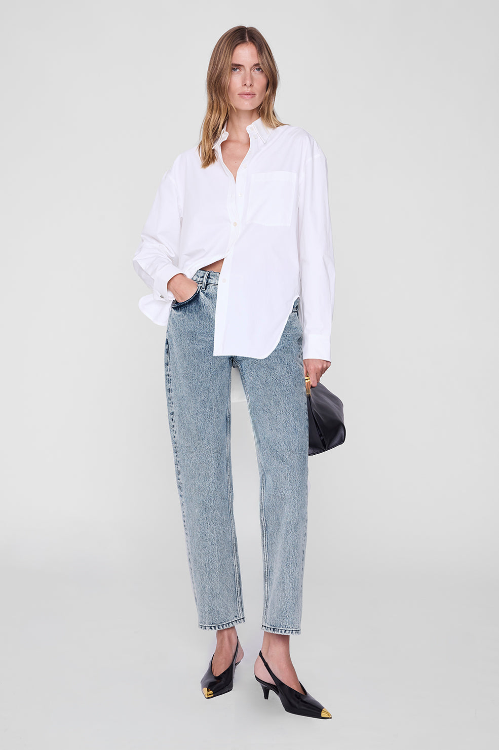 ANINE BING Scott Shirt - White - on model front view 