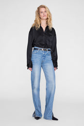 ANINE BING Scott Cropped Shirt - Black - on model front