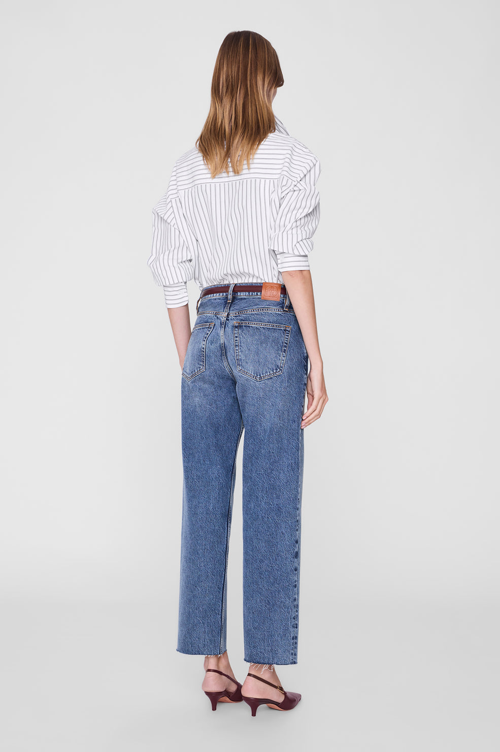 ANINE BING Scott Shirt - White And Black Stripe - on model back