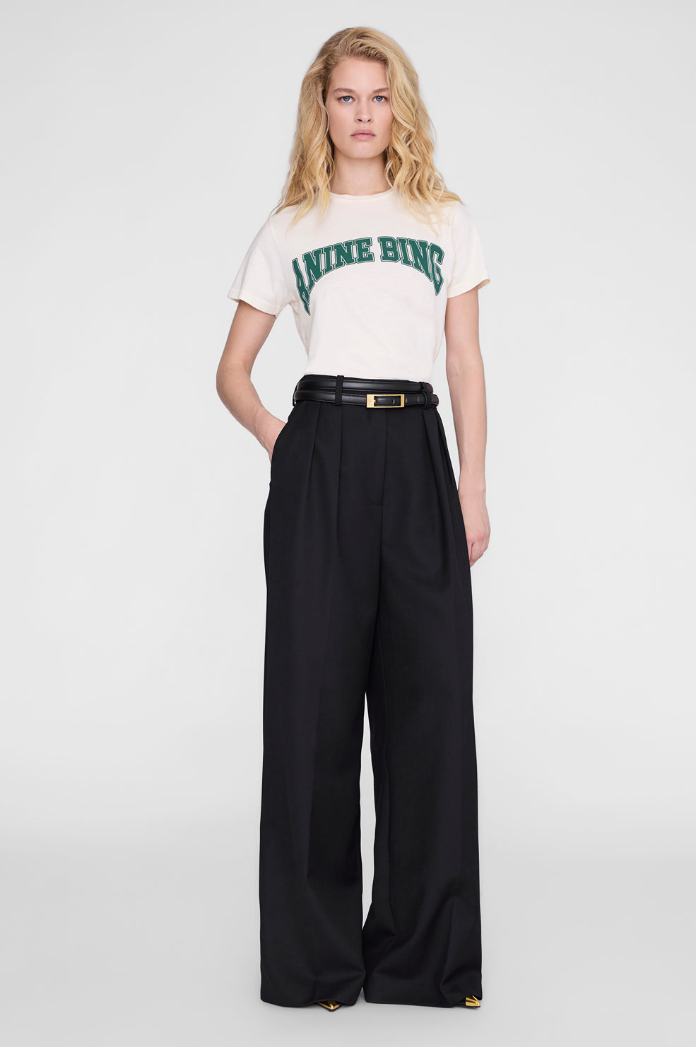 ANINE BING Shelley Tee - Ecru - on model front