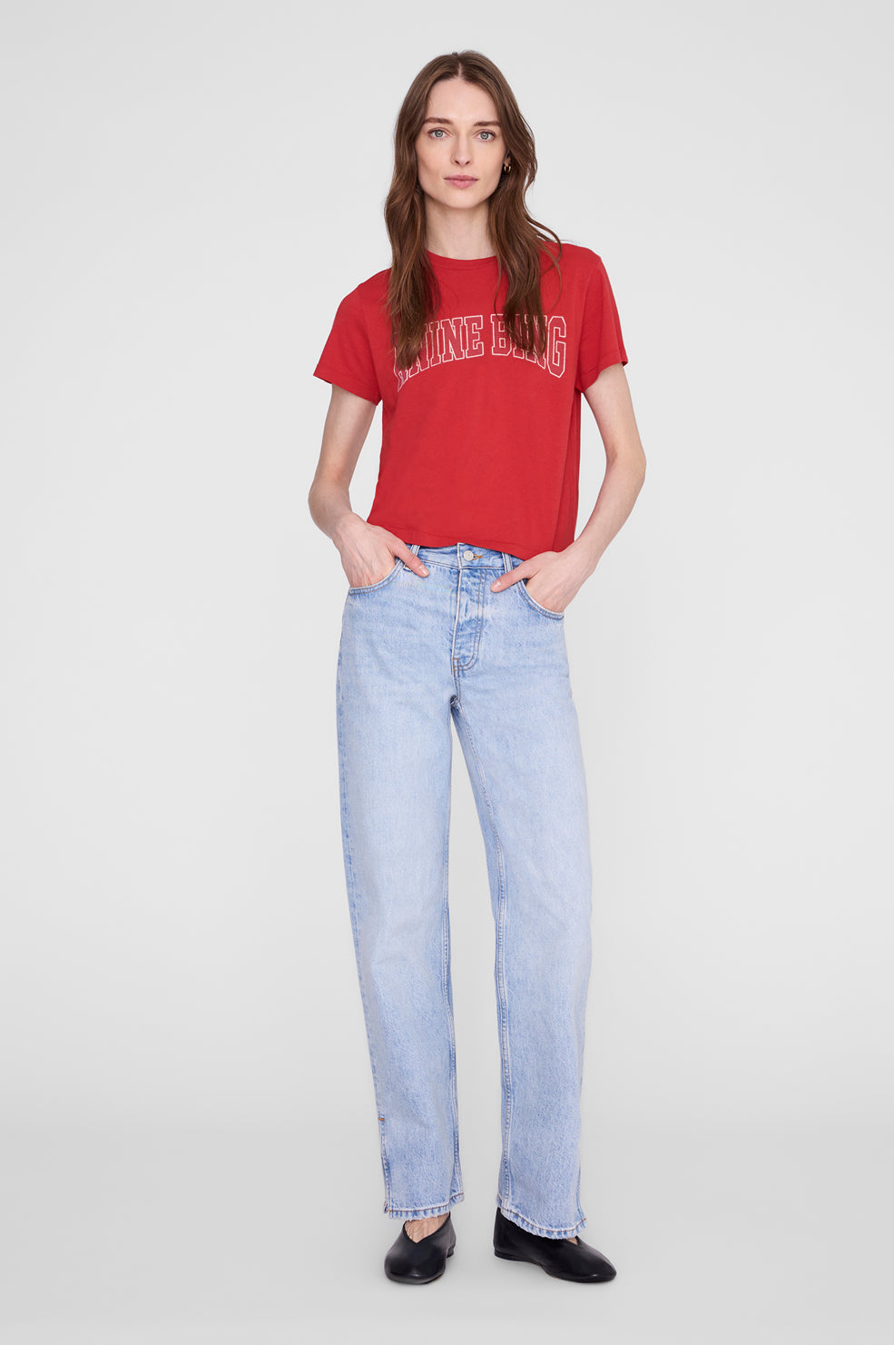 ANINE BING Shelley Tee - Tango Red - on model front