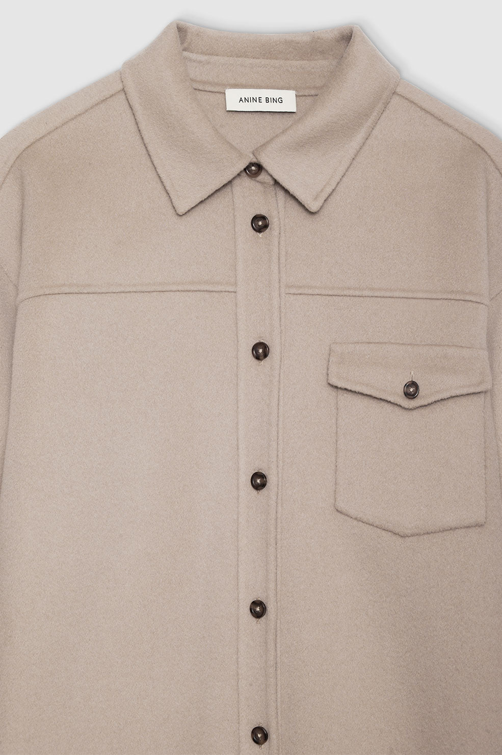 ANINE BING Sloan Shirt - Taupe Cashmere Blend - Detail View