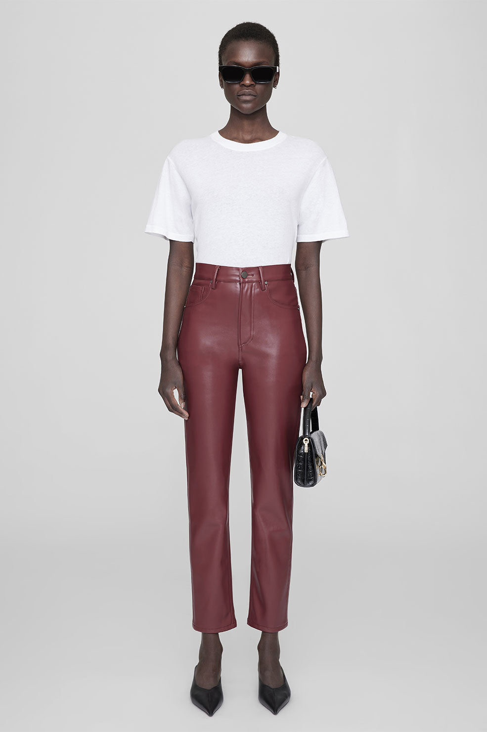 ANINE BING Sonya Pant - Burgundy - Front Model View