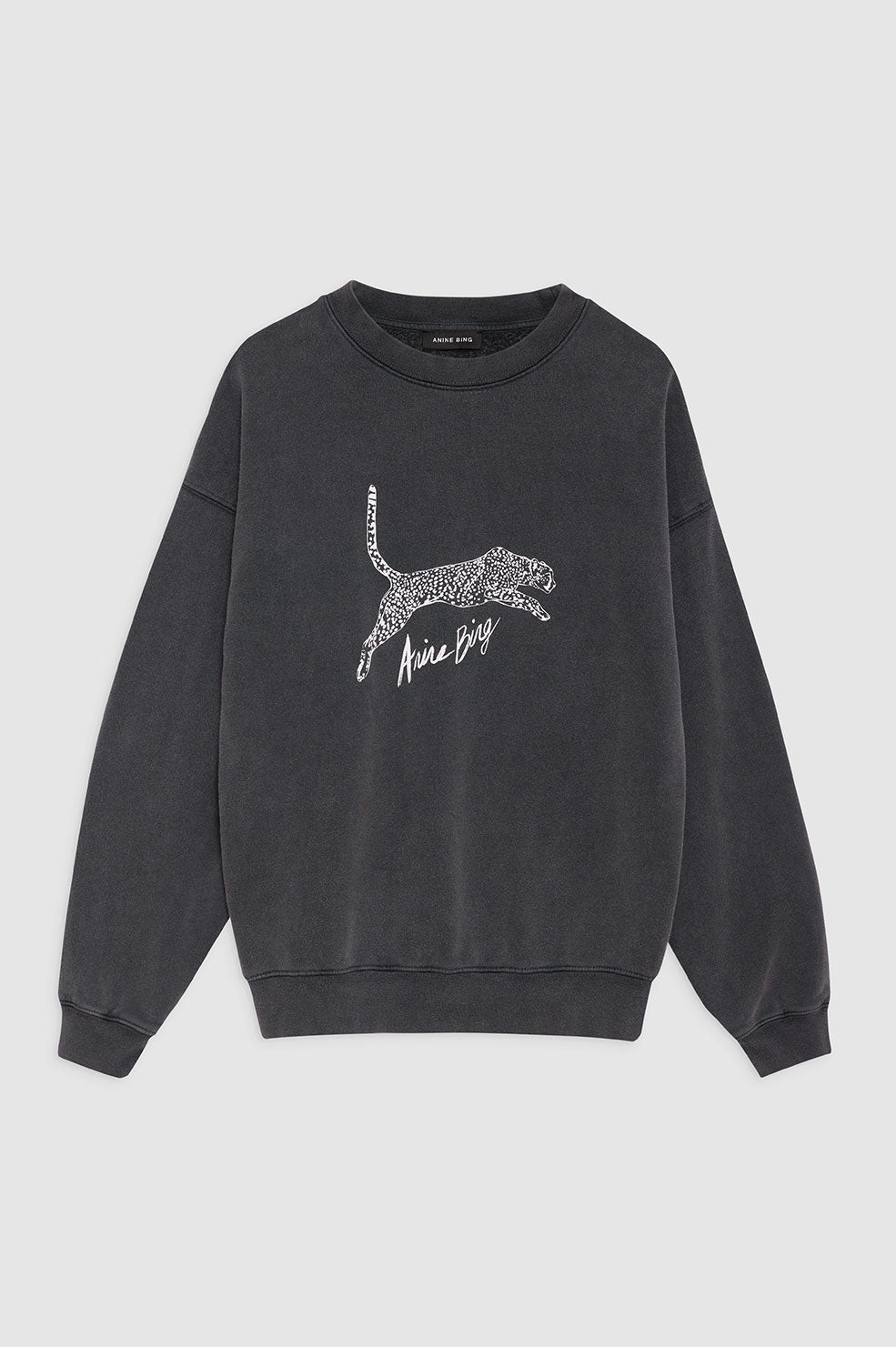 ANINE BING Spencer Sweatshirt Spotted Leopard - Washed Black - Front View