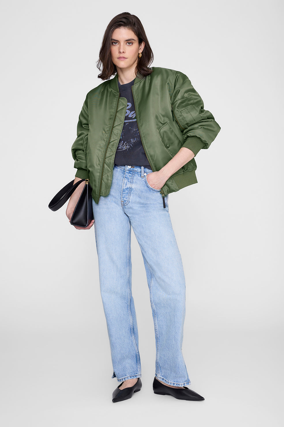 ANINE BING Spencer Sweatshirt Eagle - Washed Black - on model front second image