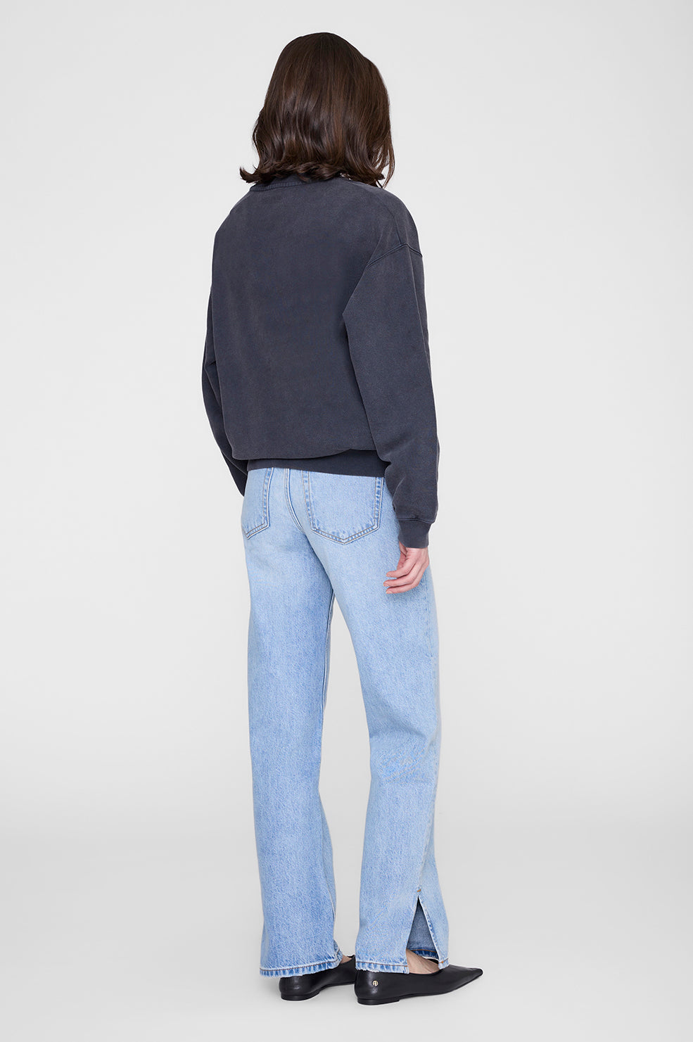 ANINE BING Spencer Sweatshirt Eagle - Washed Black - on model back