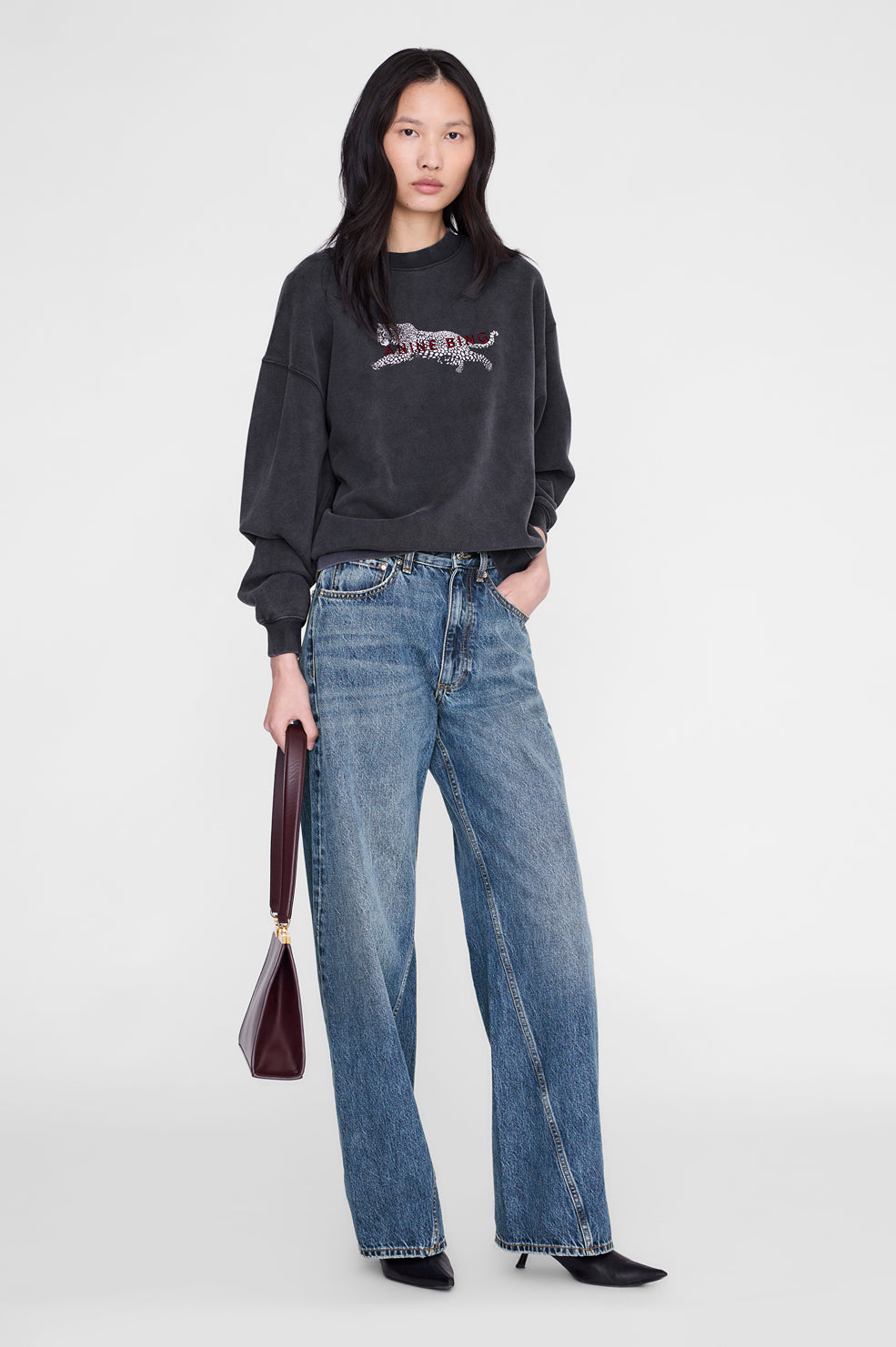 ANINE BING Spencer Sweatshirt Leopard - Washed Black