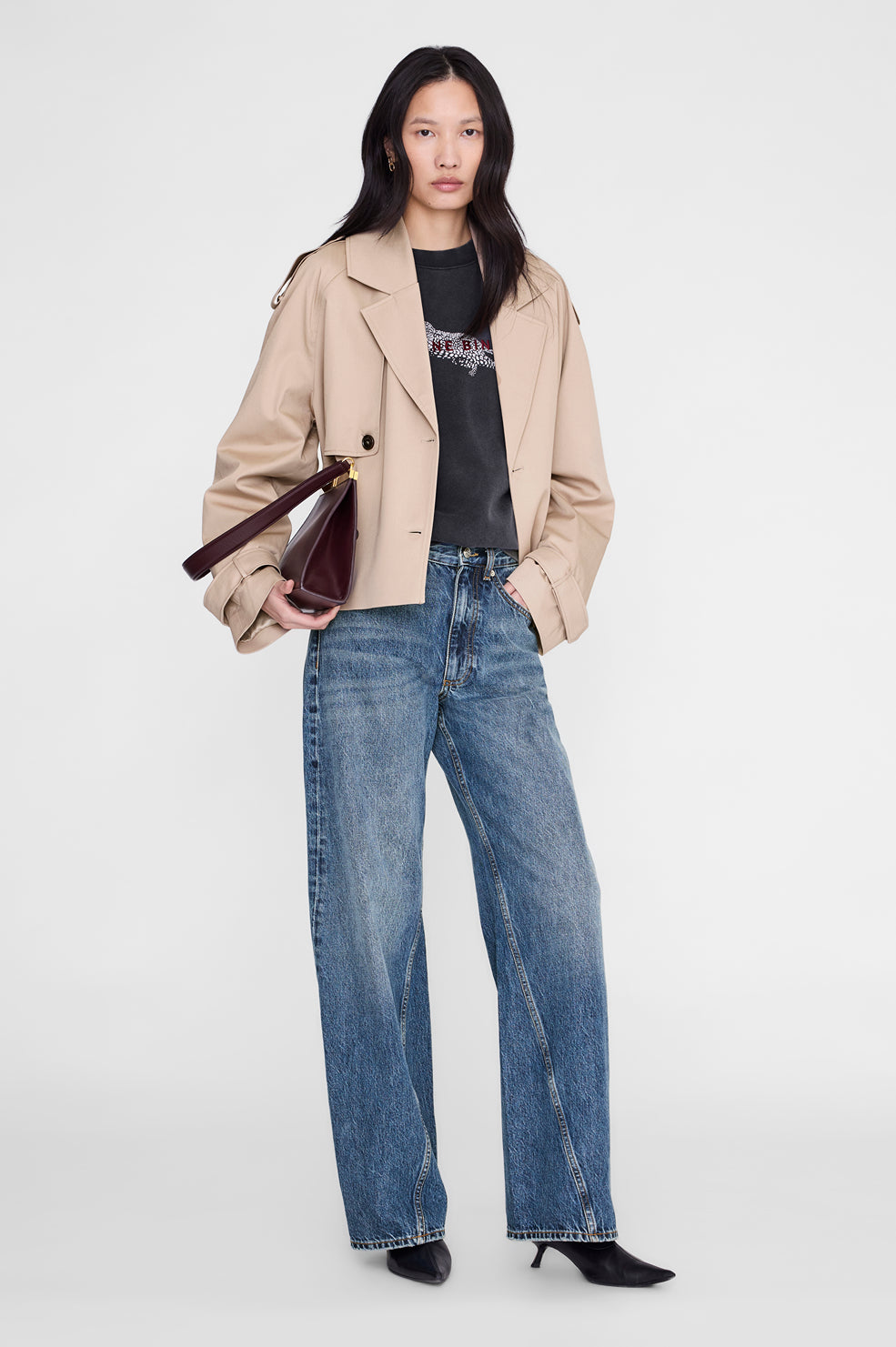 ANINE BING Spencer Sweatshirt Leopard - Washed Black