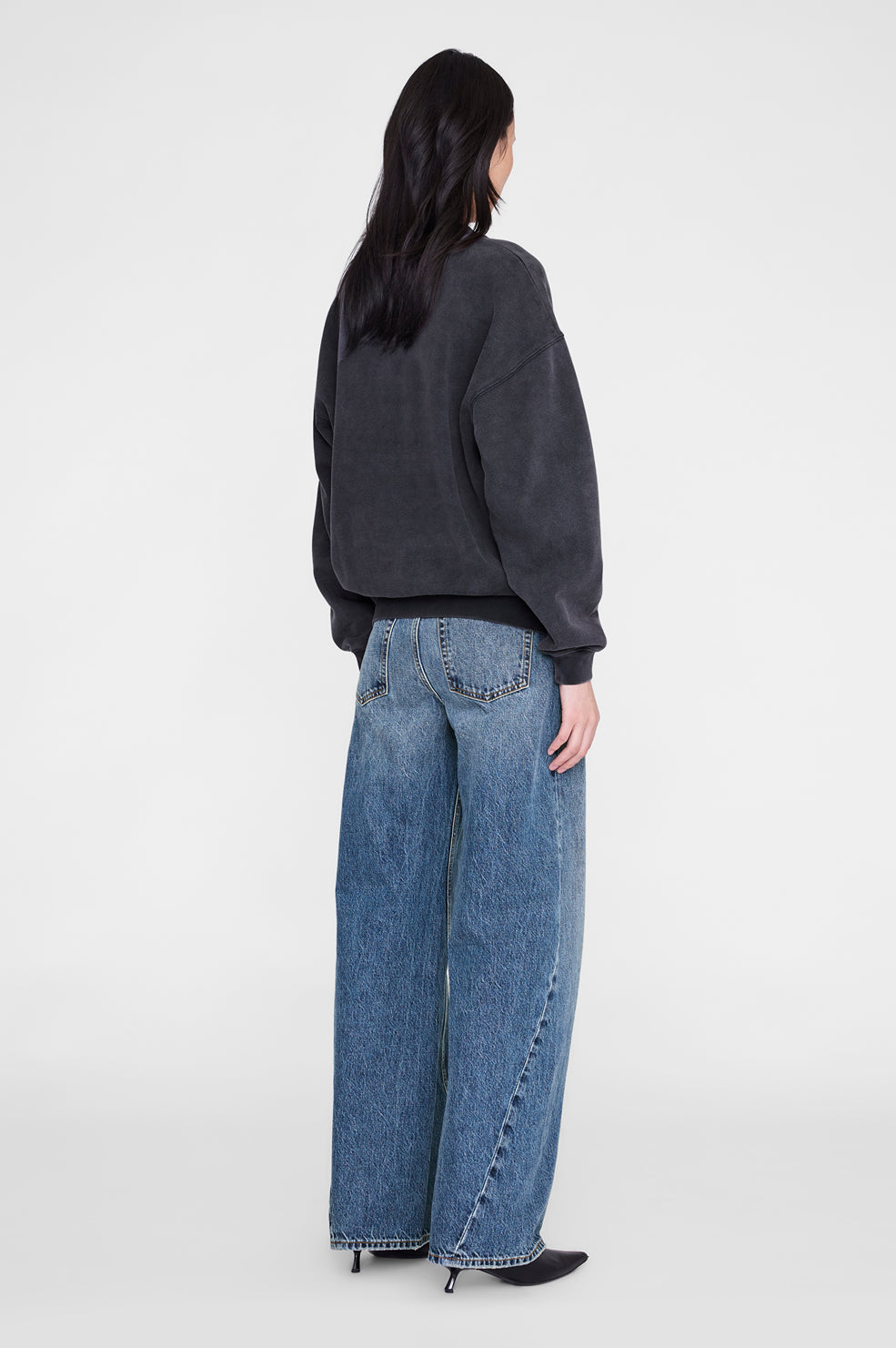 ANINE BING Spencer Sweatshirt Leopard - Washed Black - on model back