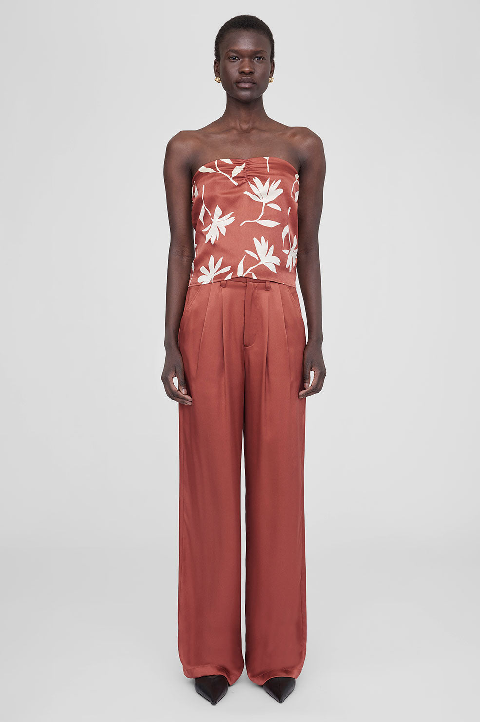 ANINE BING Stephanie Top - Terracotta Daisy Print - On Model Front