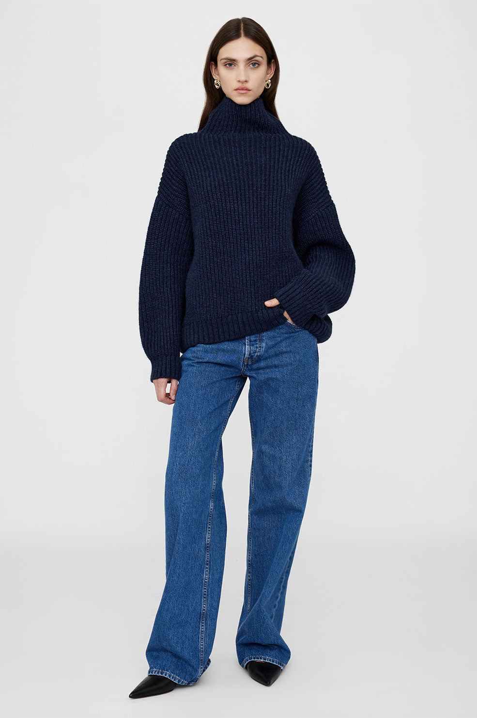 ANINE BING Sydney Sweater - Midnight Navy - On Model Front