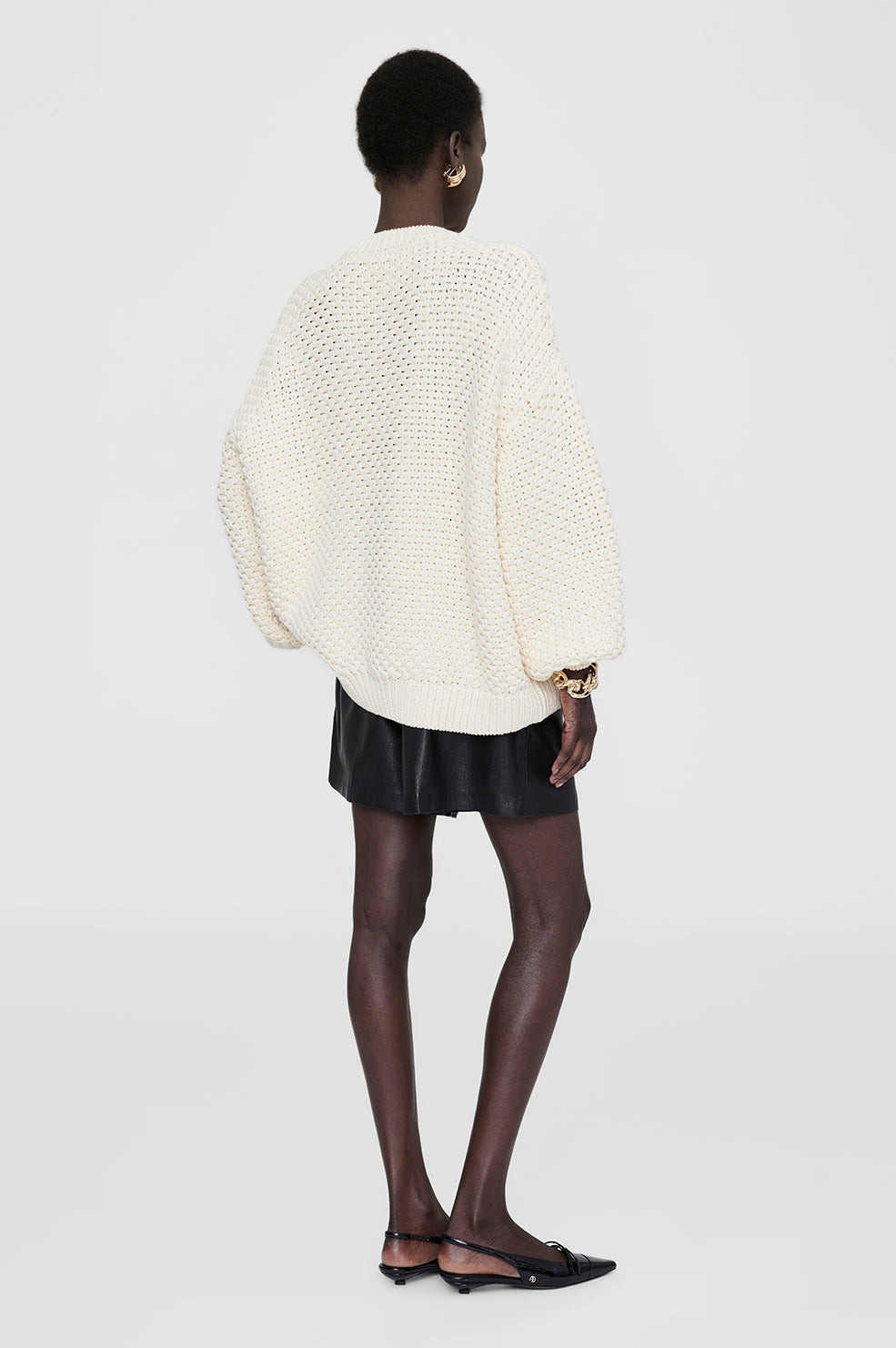 ANINE BING Sydney Crew Sweater - Ivory Crochet thumbnail