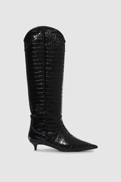 ANINE BING Tall Rae Boots - Black Embossed - Side Single View