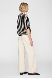 ANINE BING Theo Sweater - Black And Ivory Stripe - on model back