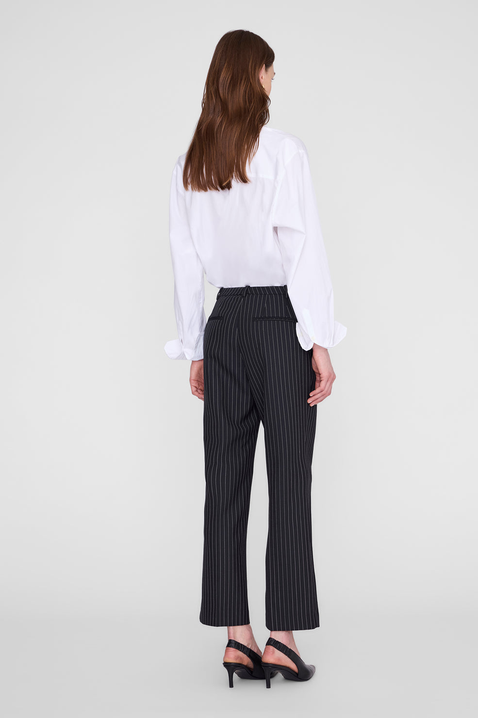 ANINE BING Thomas Trouser - Black And White Pinstripe - on model back