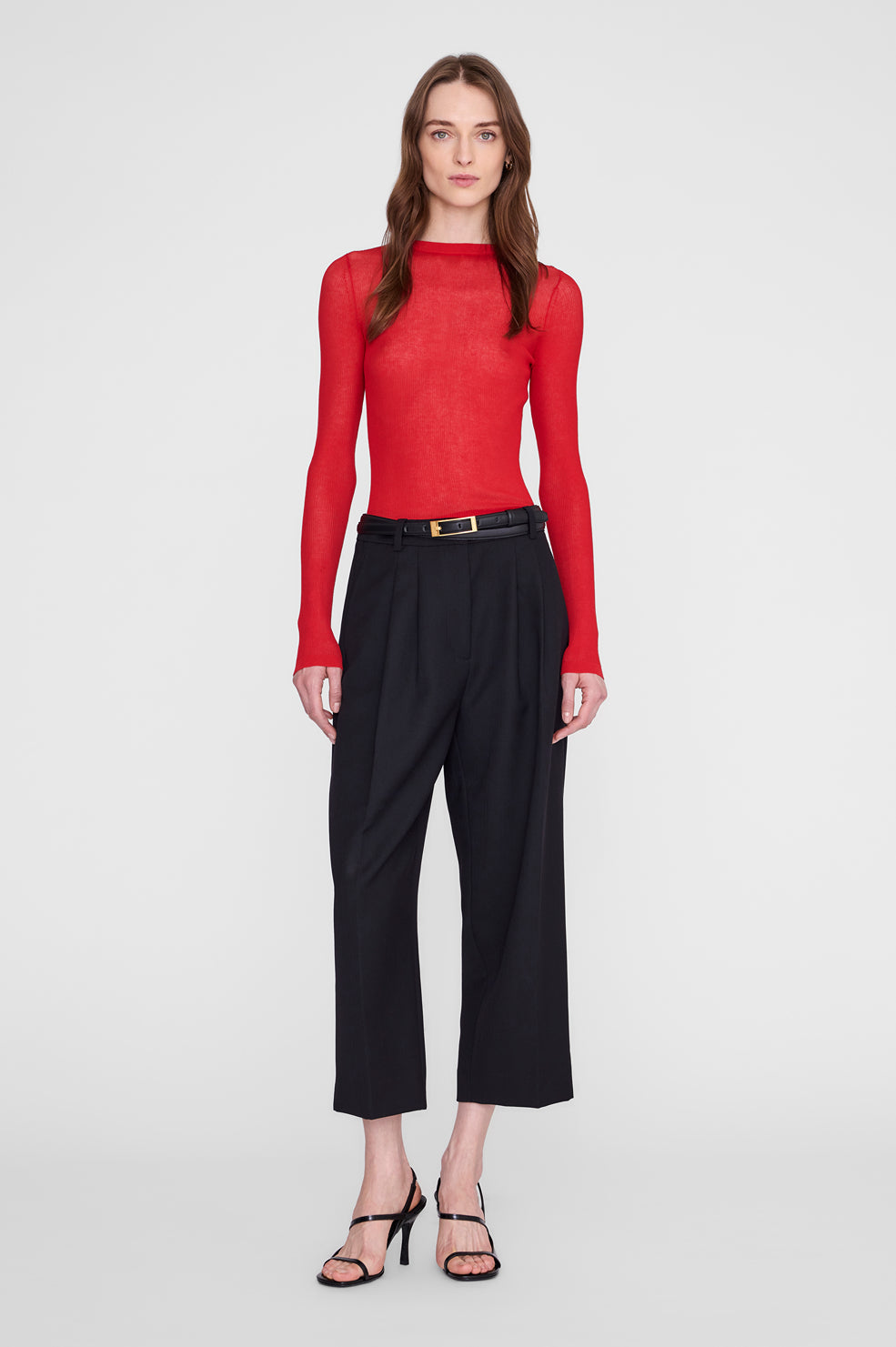ANINE BING Tiana Sweater - Tango Red - on model front view