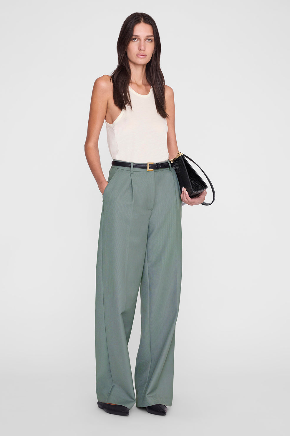 ANINE BING Trent Trouser - Sage - on model front second image