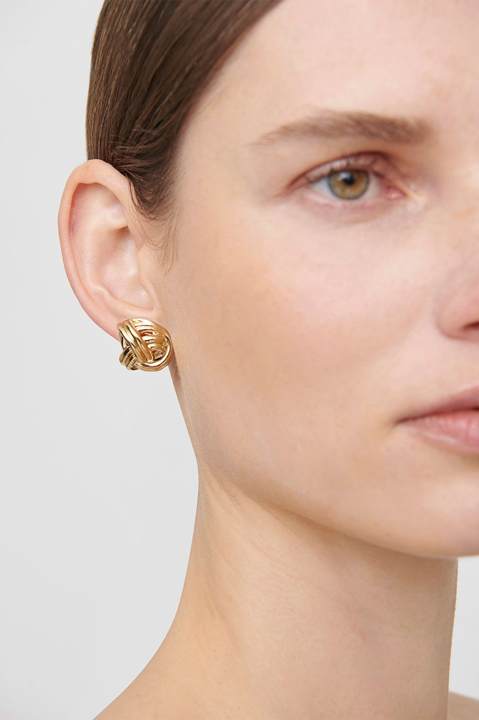ANINE BING Twist Knot Earrings - Gold - On Model View
