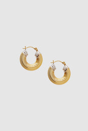 ANINE BING Two Tone Ribbed Hoop Earrings - 14K Gold - Front View