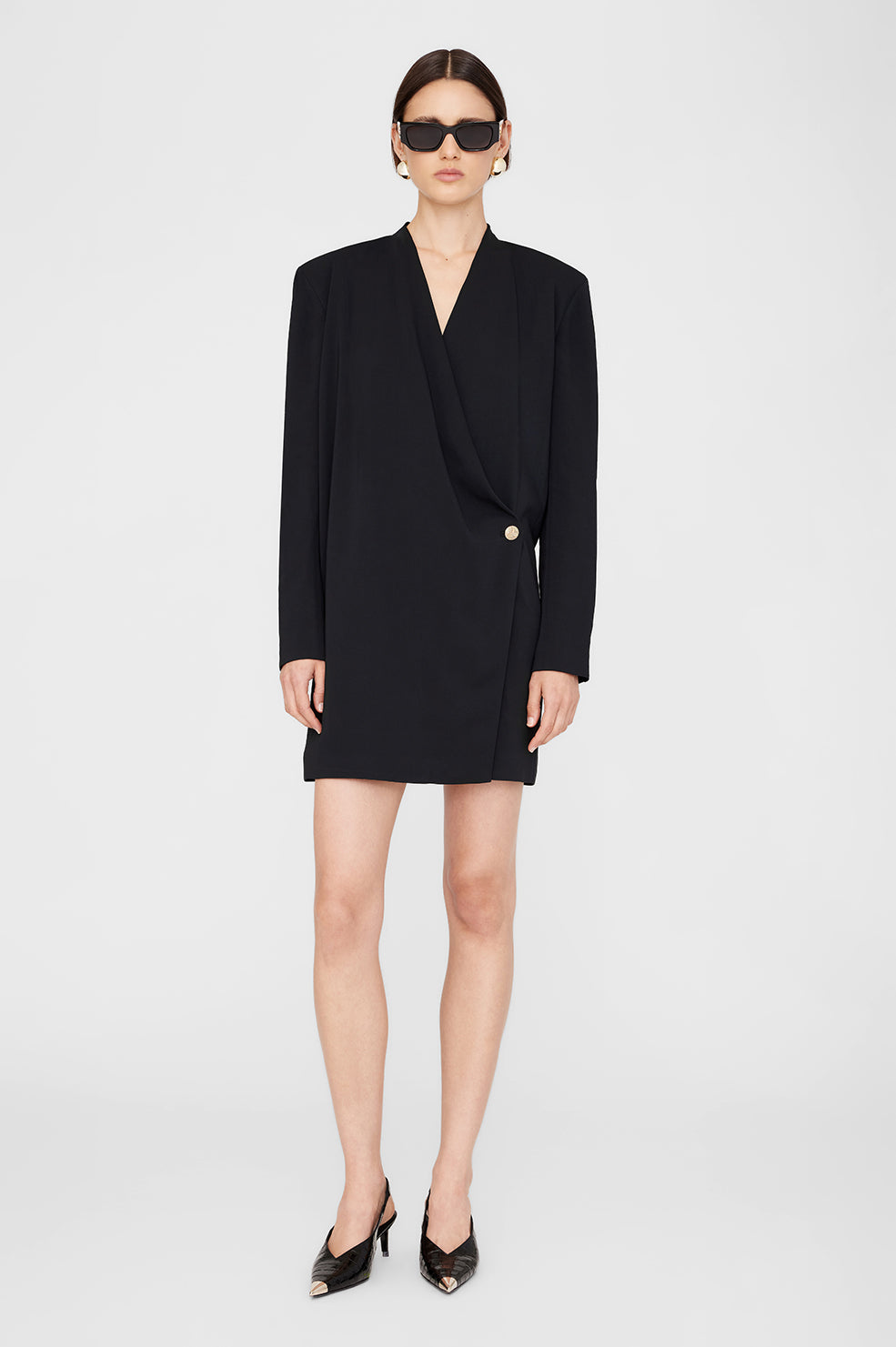 Venice Long Sleeve Mini Dress - Black - On Model Front 
