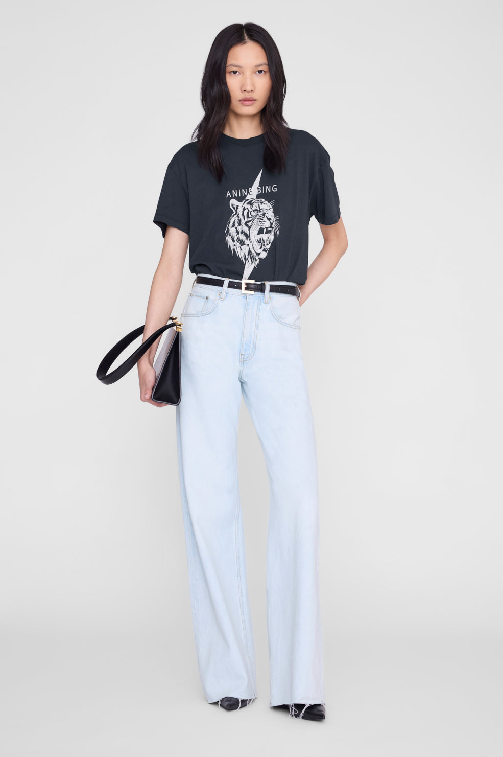 ANINE BING Wagner Tee Tiger - Vintage Black - on model front