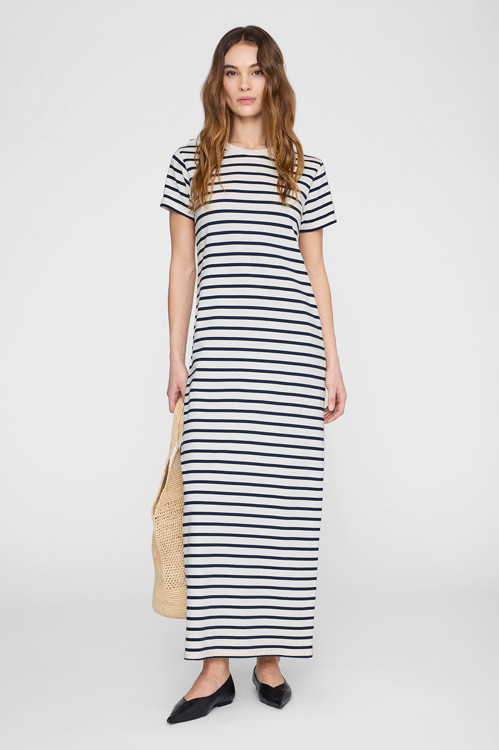 ANINE BING Wynne Dress Stripe - Navy Stripe - on model front
