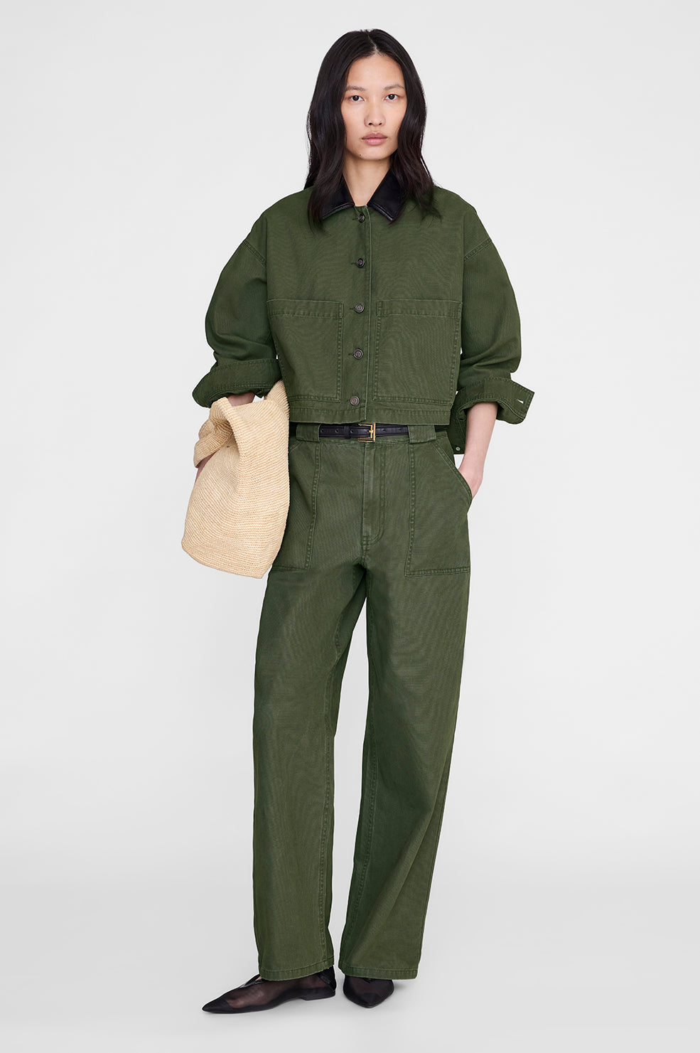 ANINE BING Yuma Jacket - Army Green - front view - on model front second image