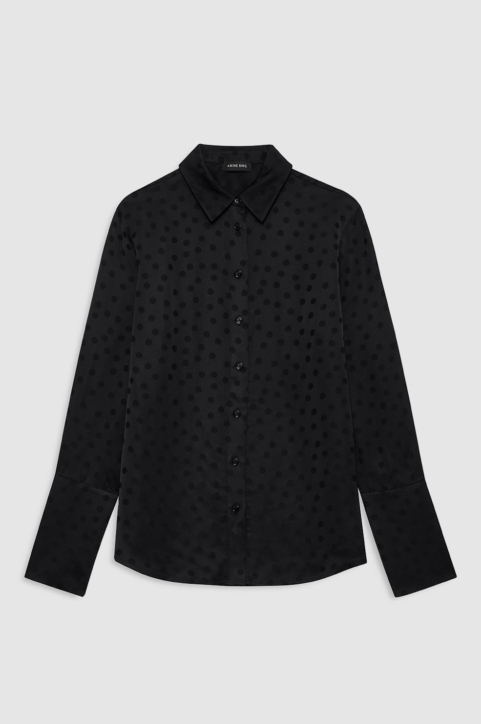 featured-img|ANINE BING Amanda Shirt - Black Dot Jacquard - Front View