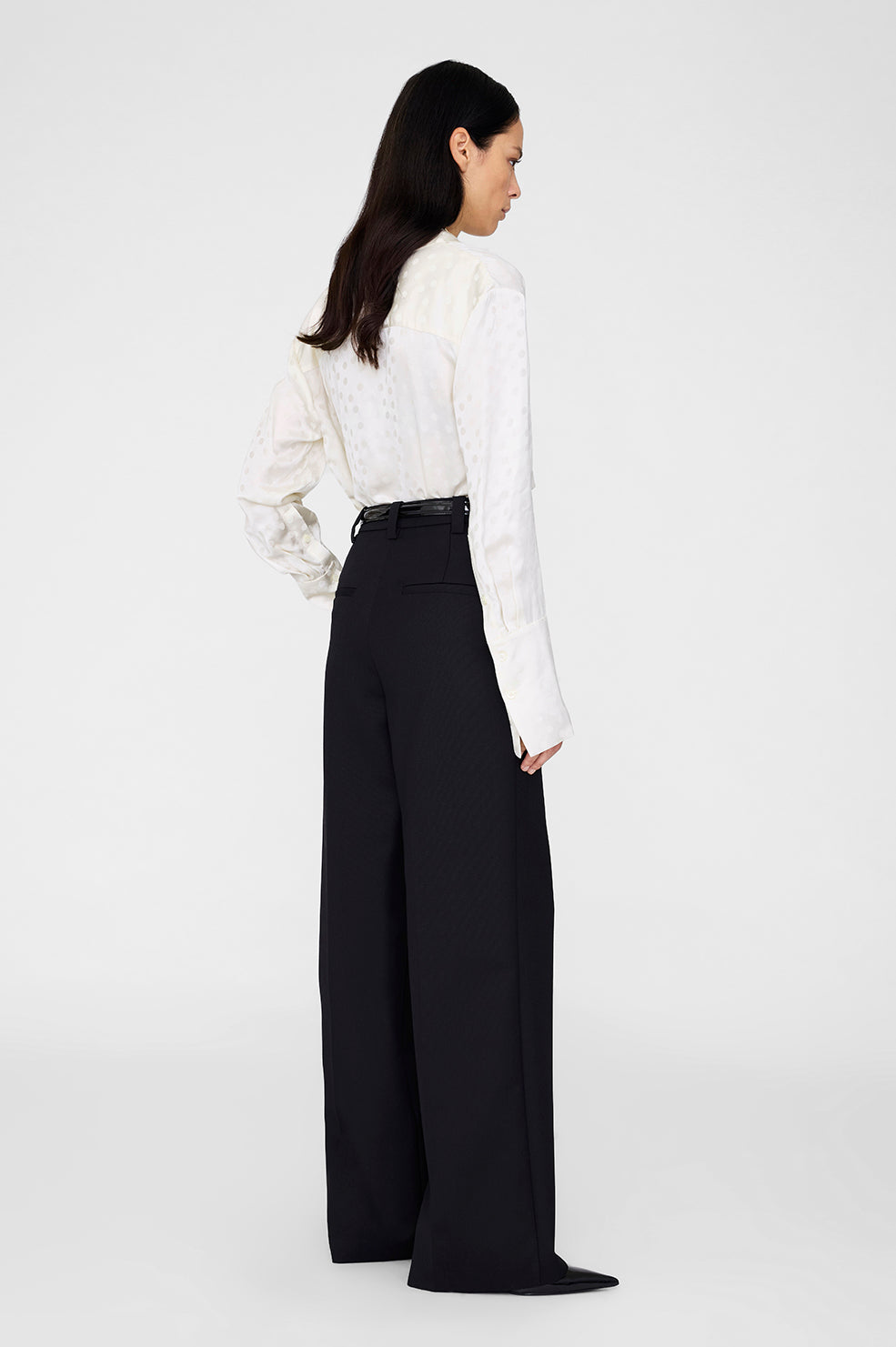 ANINE BING Amanda Shirt - Ivory Dot Jacquard - on model back