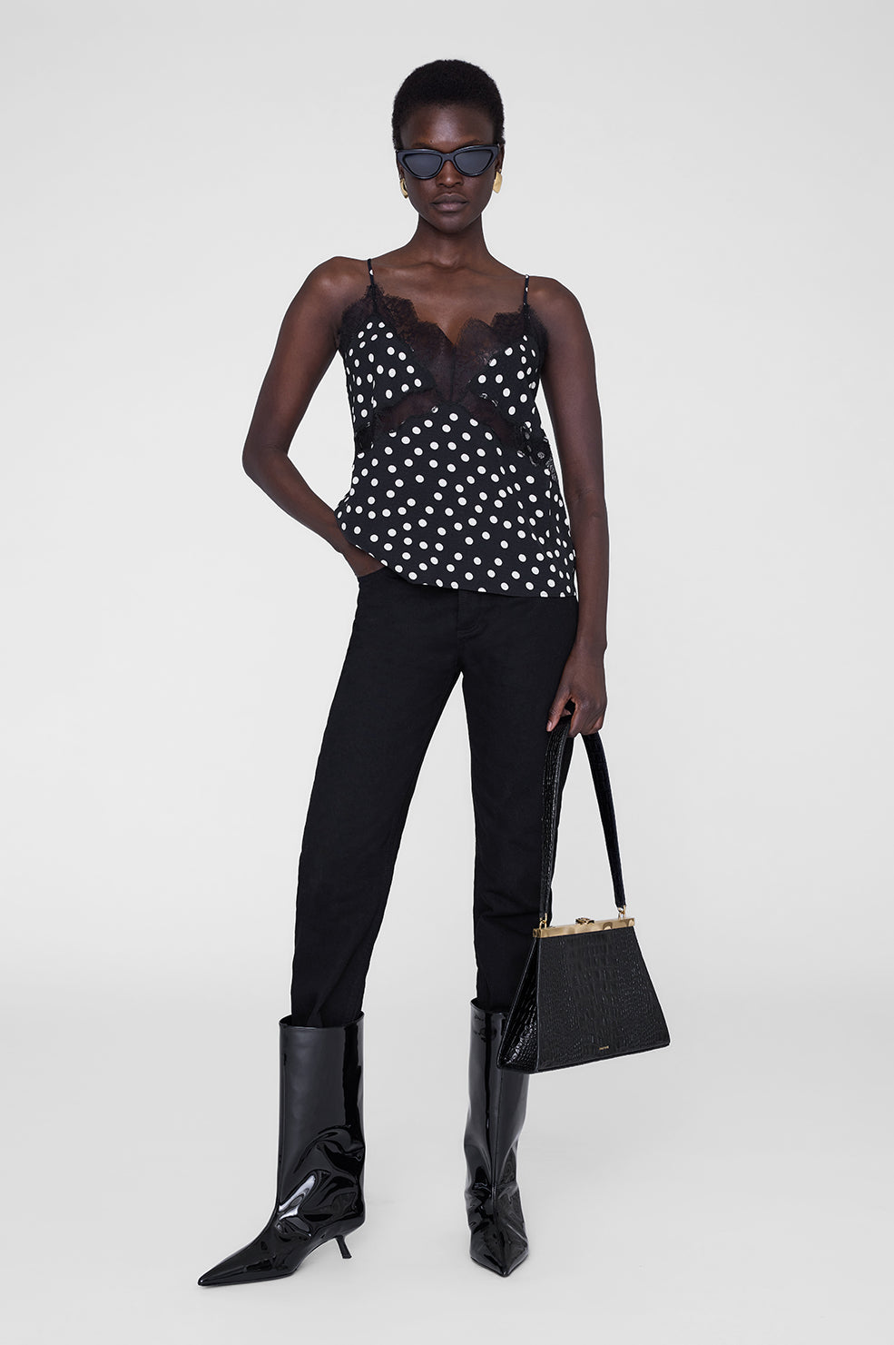 Amelie Camisole - Black And White Double Dot Jacquard