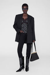 ANINE BING Amelie Camisole - Black And White Double Dot Jacquard - On Model Second image