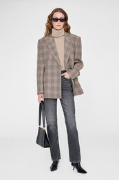 ANINE BING Aretha Blazer - Brown Plaid - on model front 