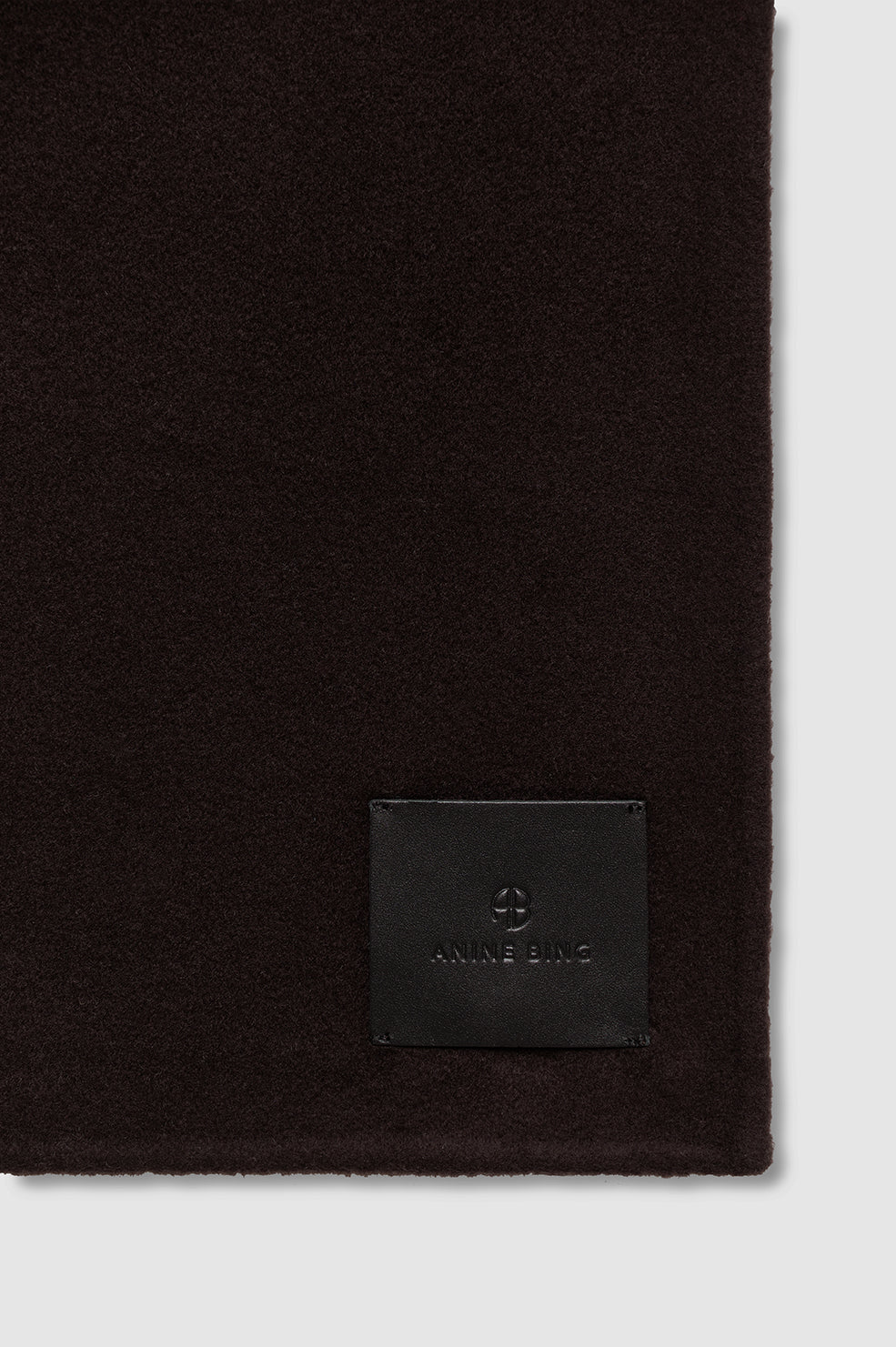 ANINE BING Ava Scarf - Deep Brown Cashmere Blend - detail view