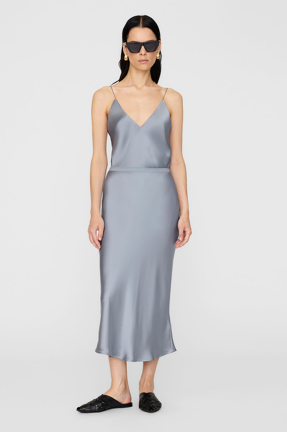 ANINE BING Bar Silk Skirt - Pastel Blue