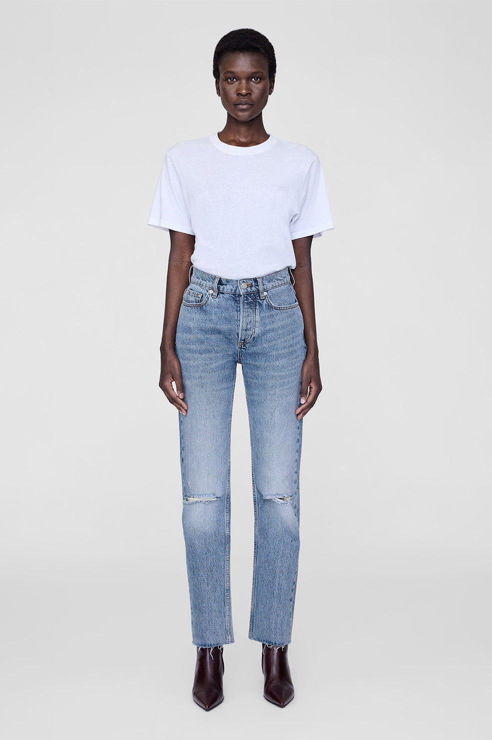 ANINE BING Bruno Jean - Destructed Antique Blue - On model Front