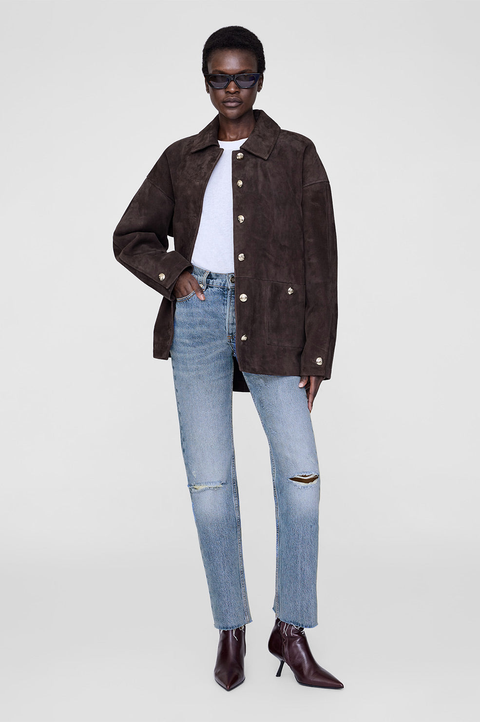 ANINE BING Bruno Jean - Destructed Antique Blue - On model Front second image