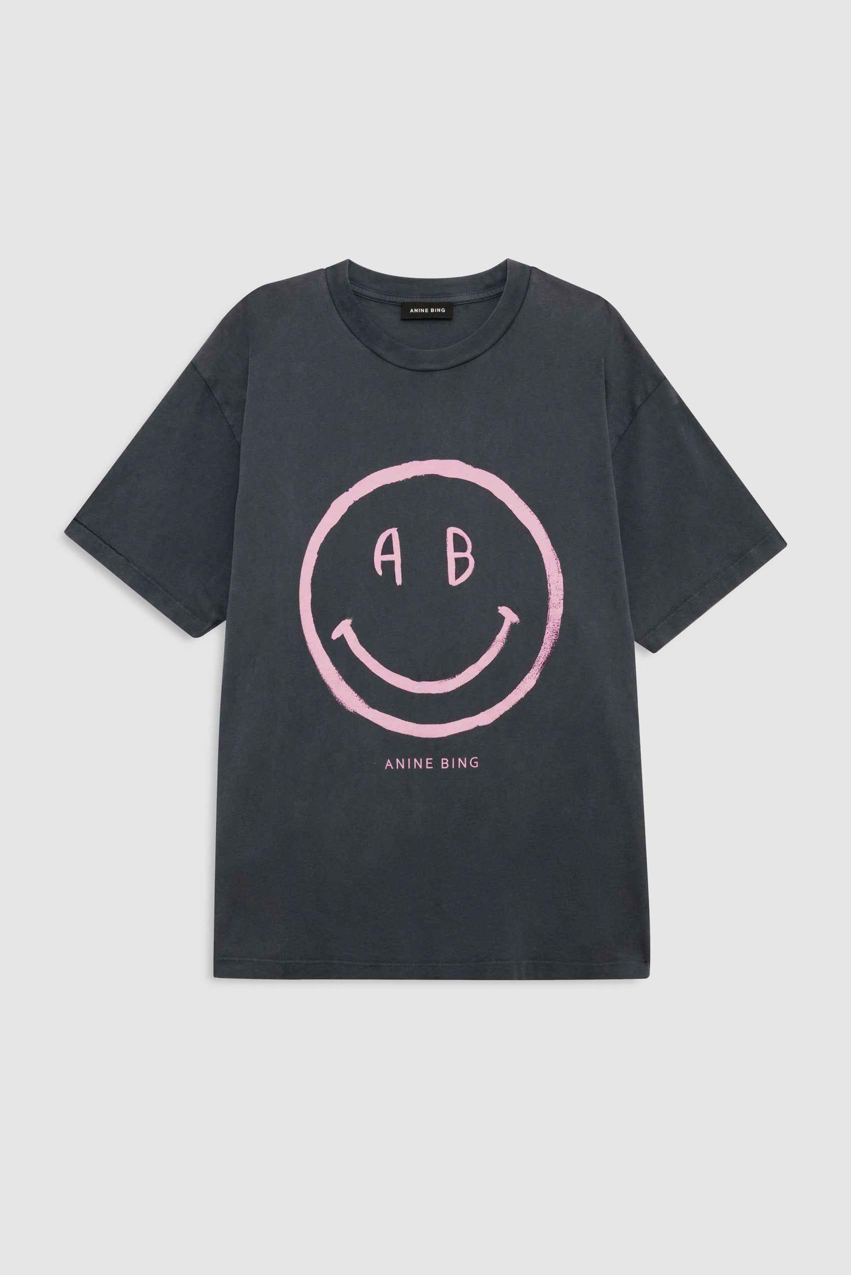 ANINE BING Cade Tee Smiley - Washed Grey - front view
