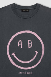 ANINE BING Cade Tee Smiley - Washed Grey - detail view