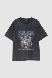 ANINE BING Cade Tee Leo Muse - Washed Black - front view