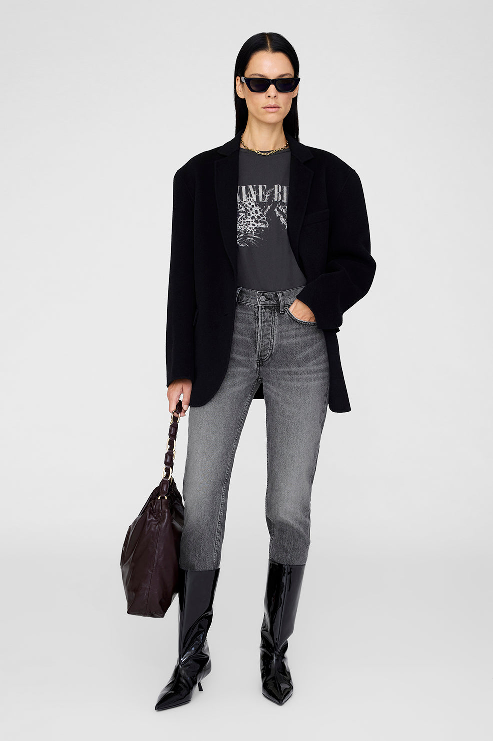 ANINE BING Cohen Tee - Washed Black - On Model Front Image