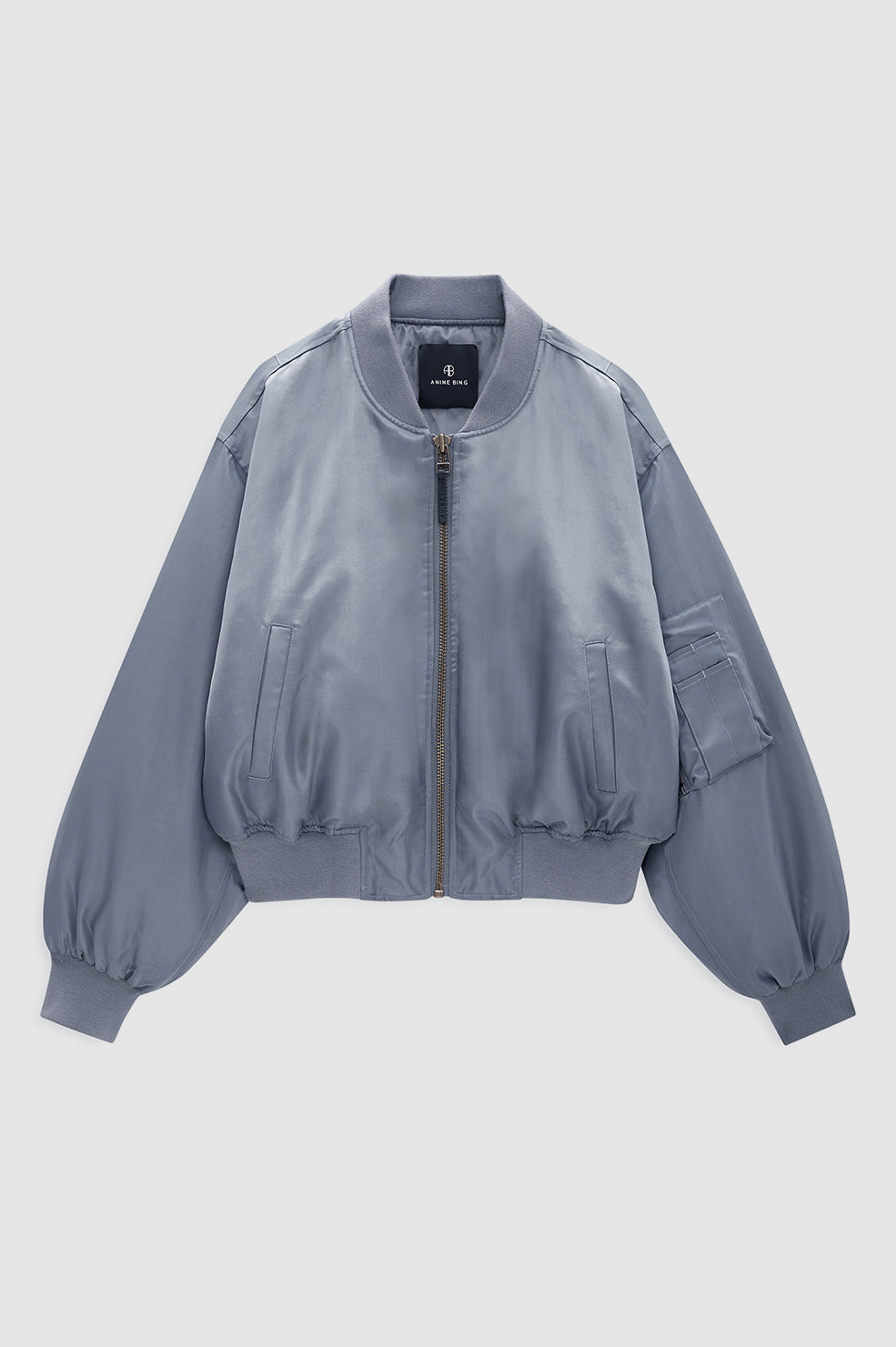 ANINE BING Cropped Leon Bomber - Dark Grey - front view