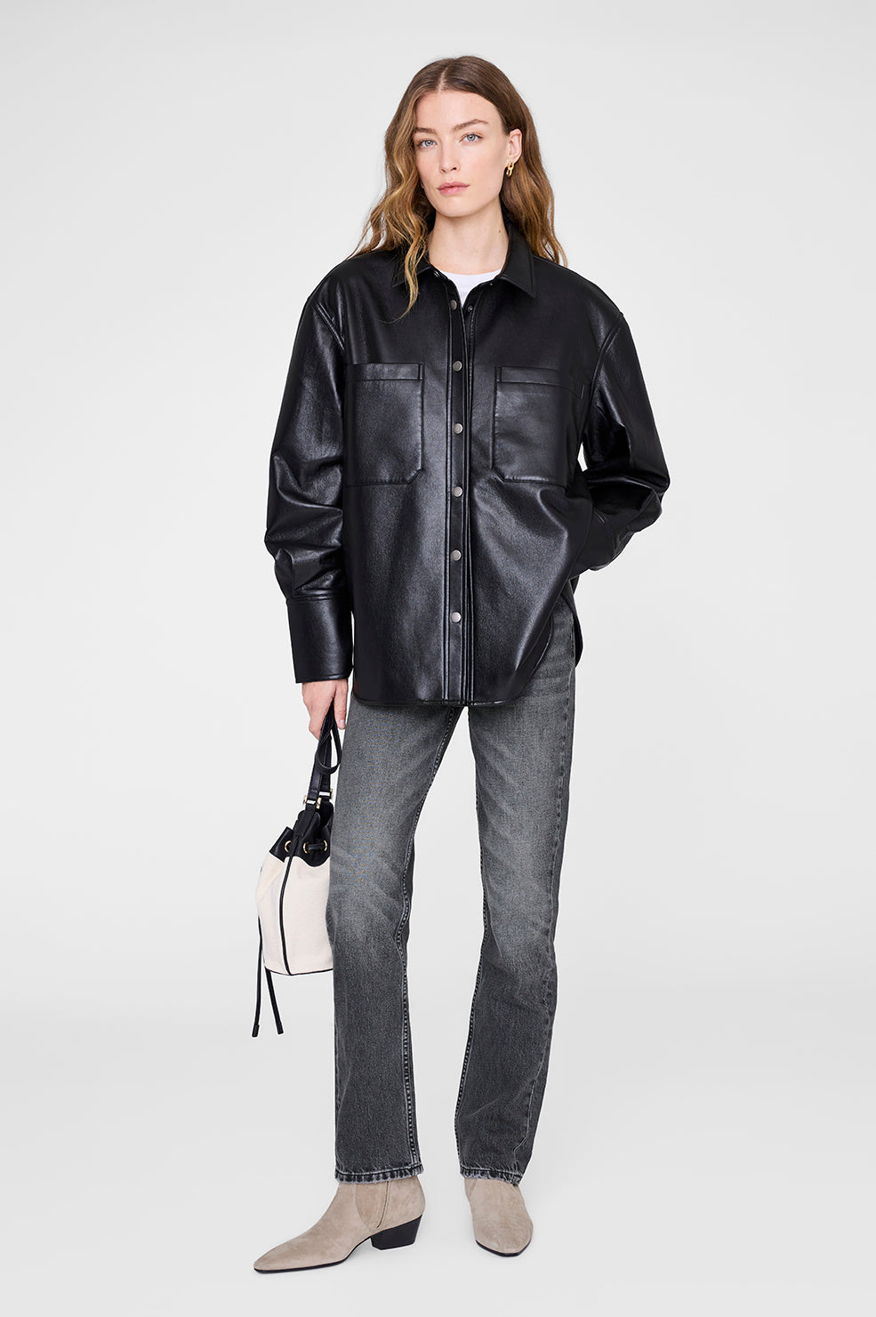 ANINE BING Dante Shirt - Black - on model front second image