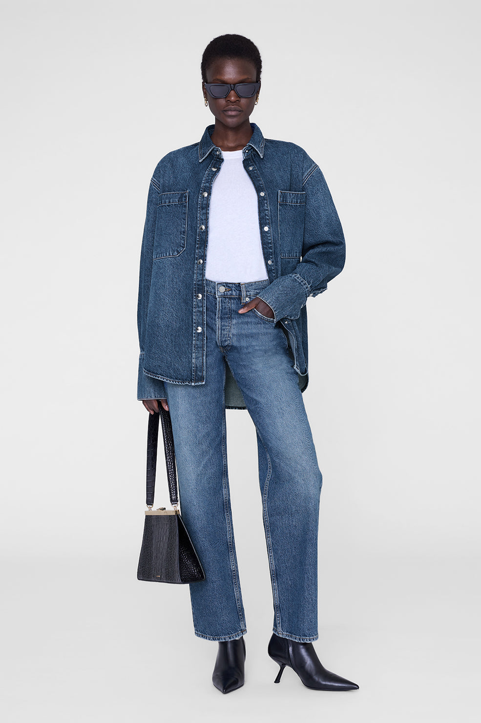 ANINE BING Dante Shirt - Mosaic Blue - on model front second image