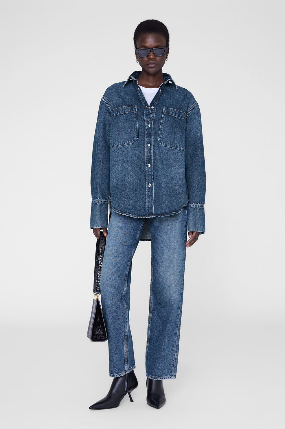 ANINE BING Dante Shirt - Mosaic Blue - on model front third image