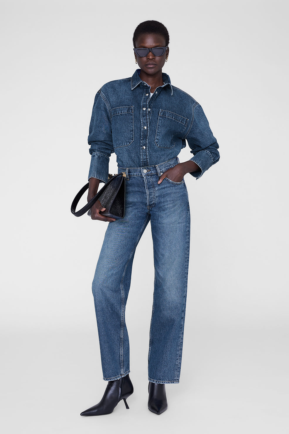 ANINE BING Dante Shirt - Mosaic Blue - on model front